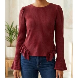 Liberty Love Women's   Blouse with Long Sleeves Size Large Color Red Wine